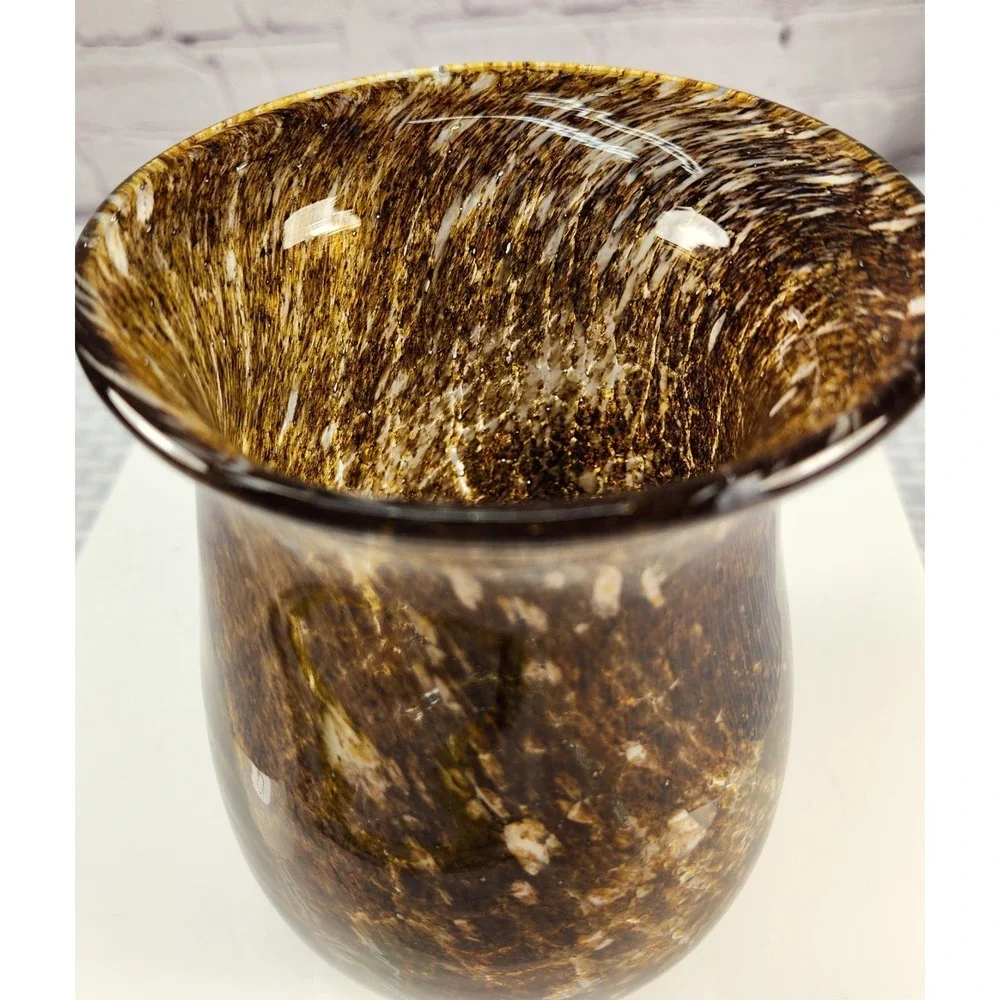 Vintage Murano Brown-Amber, Cream Swirl Hand Blown Vase Rich Earth Tone Colors!